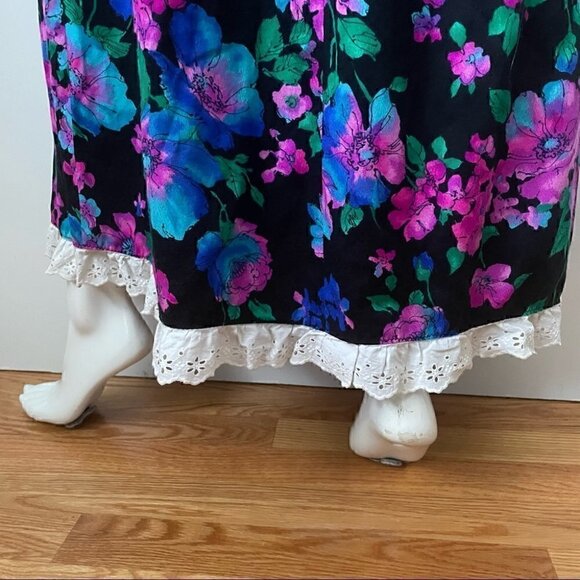 VINTAGE Made in Hawaii Floral Sleeveless Eyelet Ruffle Trim Maxi Dress - Picture 7 of 13
